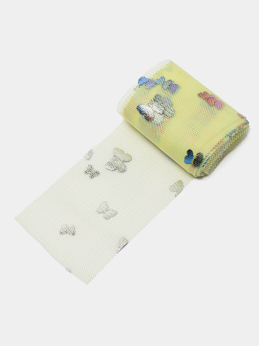 Светло-жёлтый фатин "Бабочки", 5,5 см