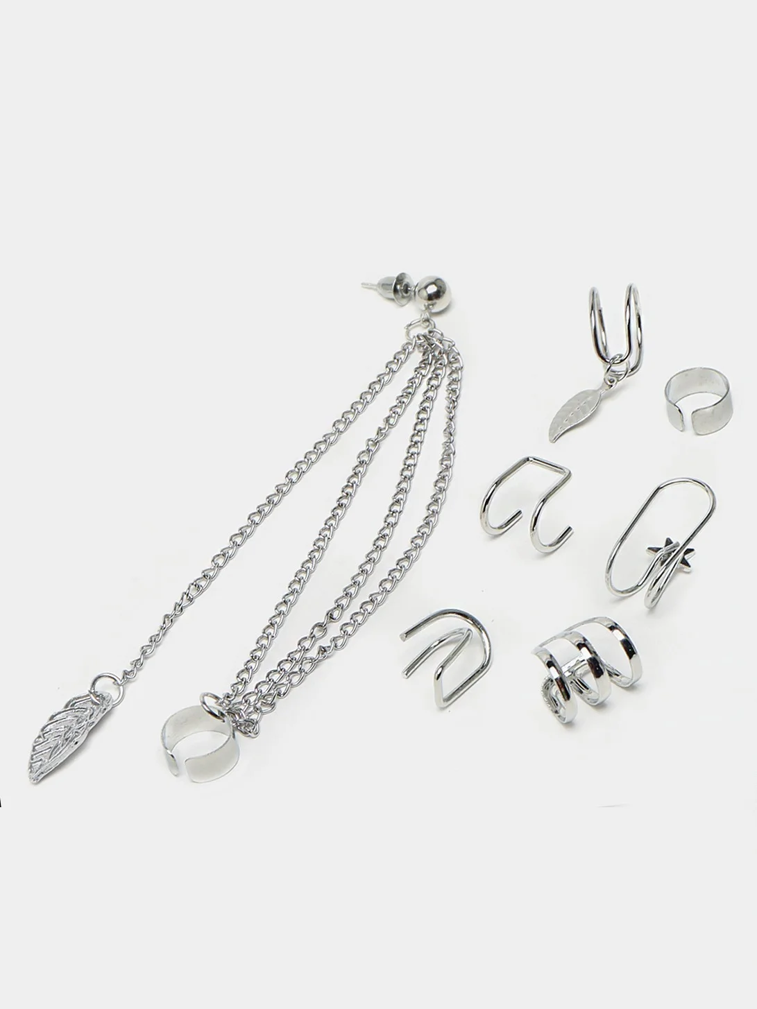 Серебряный серьги - каффы, набор 7 штук, женские сережки клипсы