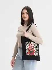 Черный шоппер-сумка с принтом аниме "Клинок рассекающий демонов"