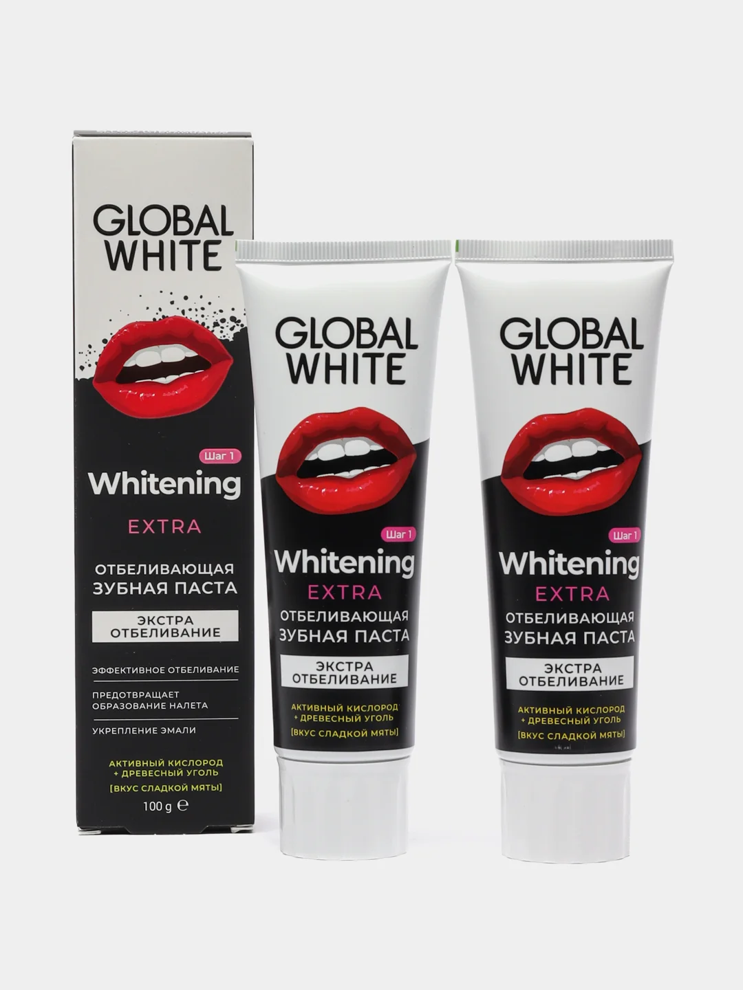 Зубная паста отбеливающая с углем Extra МЯТА 2 штуки, 100 г Global White