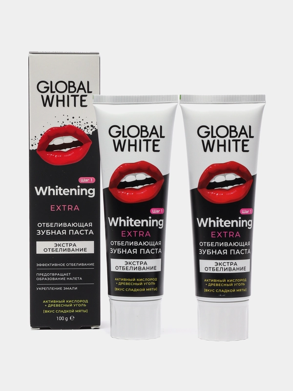 Зубная паста отбеливающая с углем Extra МЯТА 2 штуки, 100 г Global White