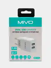 Белый сетевое зарядное устройство, 2 USB, 2.4 А