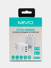 Белый зарядное сетевое устройство с быстрой зарядкой, 3 USB, 12W, 3.1А