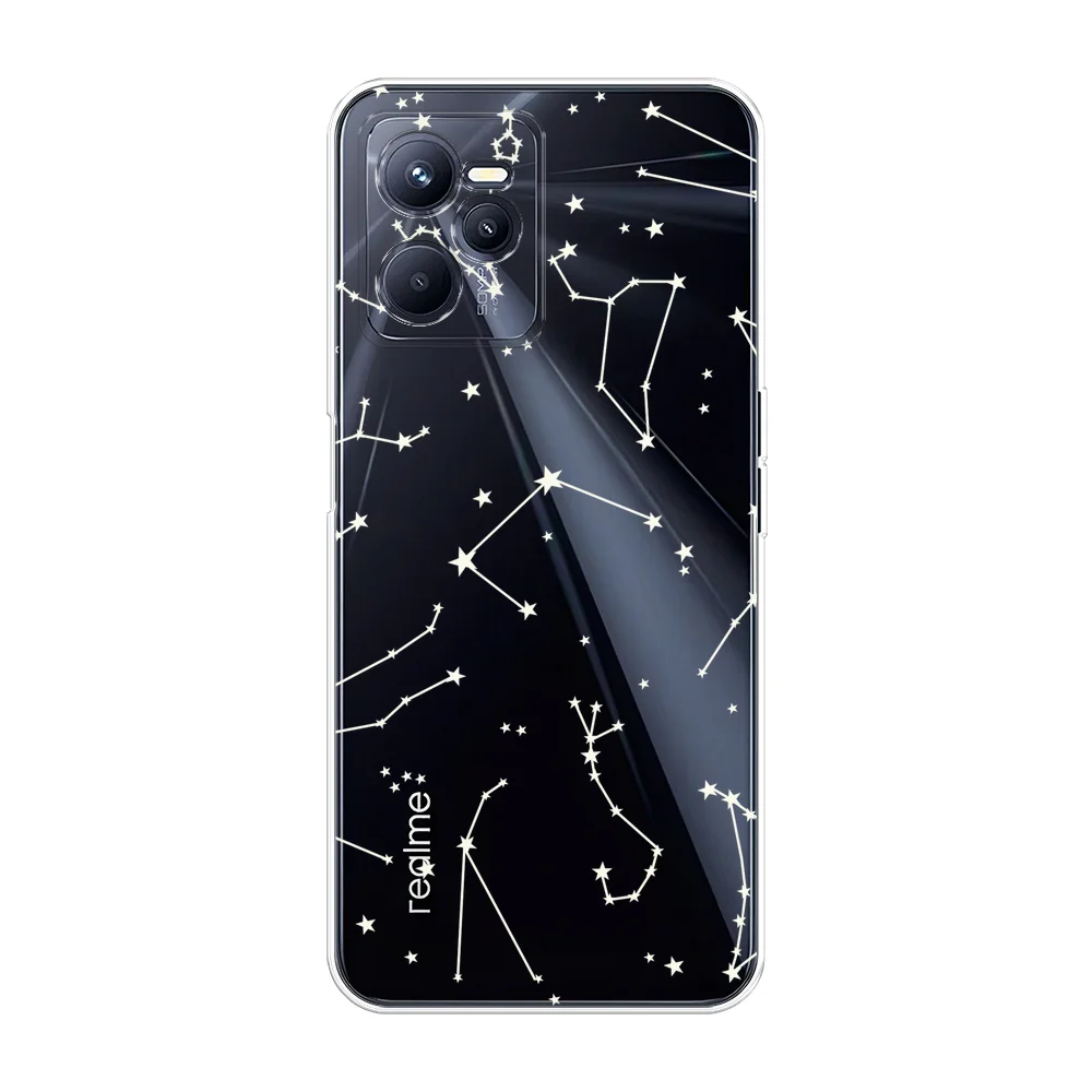 Прозрачный силиконовый чехол на Realme C35 / Реалми С35 прозрачный, с рисунком, защита камеры