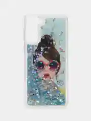 Голубой чехол силиконовый жидкий с блестками Samsung S21 Plus + Ultra