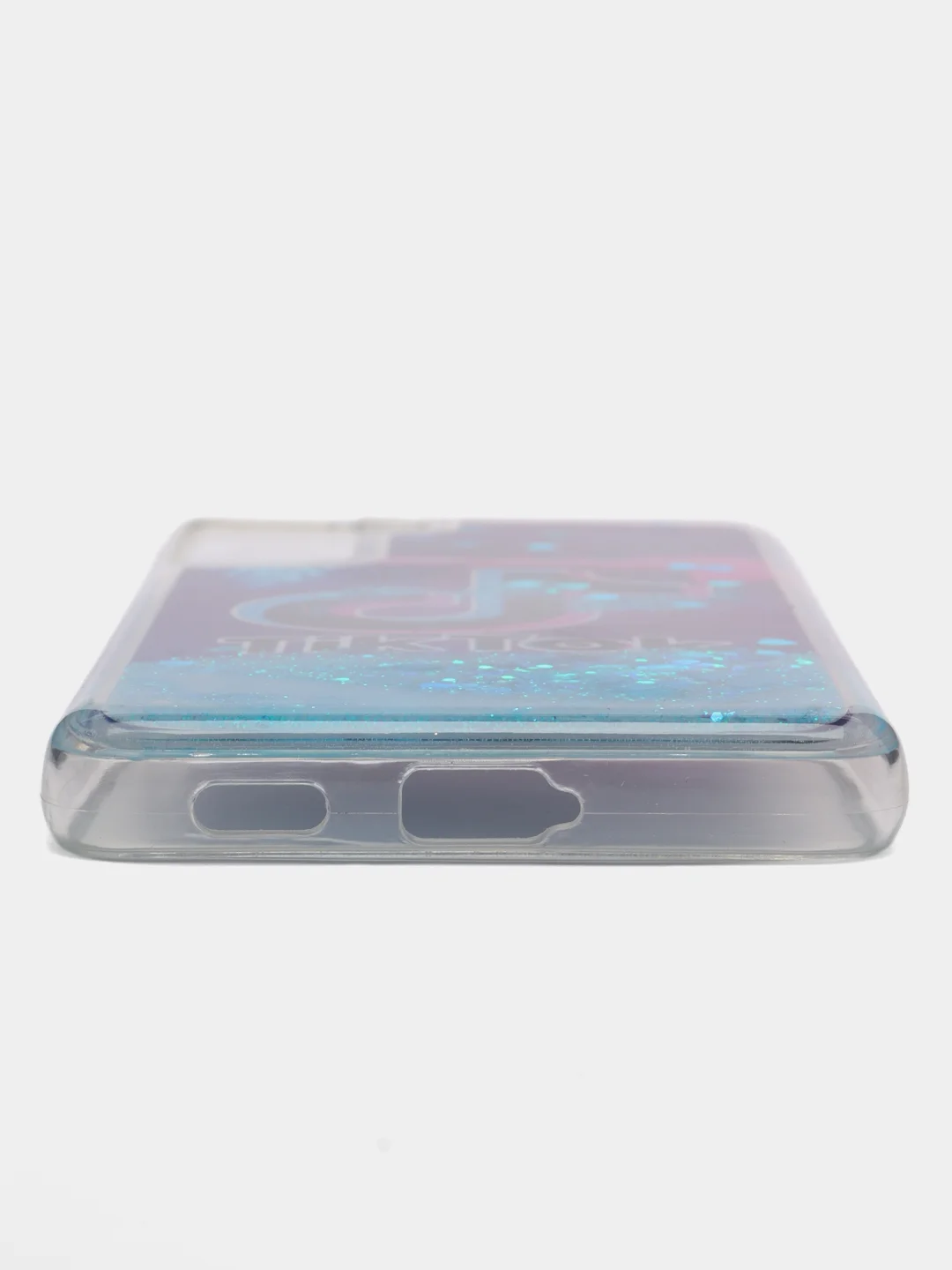 Синий чехол силиконовый жидкий с блестками Samsung S21 Plus + Ultra