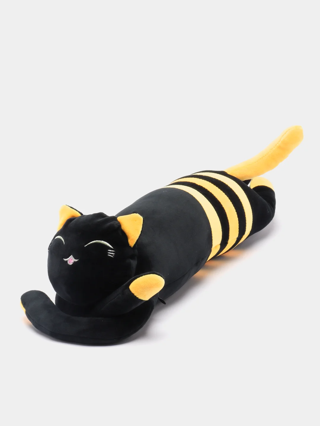 Мягкая игрушка Кот батон длинный черный полосатый, подушка обнимашка