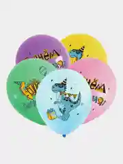Воздушные шары "С Днём рождения" Веселые динозавры 12"/30 см, 5 шт
