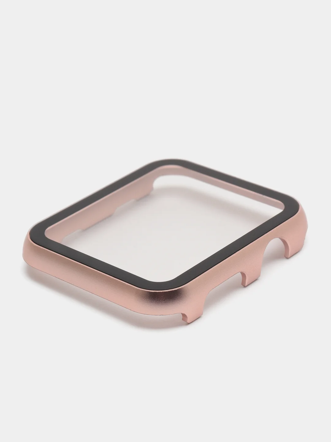 Розовый защитный металлический бампер со стеклом для Apple Watch