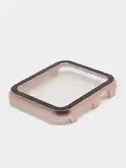 Розовый защитный металлический бампер со стеклом для Apple Watch