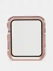 Розовый защитный металлический бампер со стеклом для Apple Watch