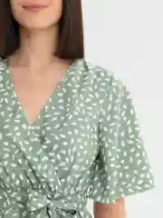 Мятный платье женское, повседневное, с коротким рукавом и поясом, с принтом в крупный горошек