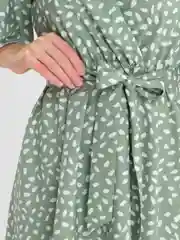 Мятный платье женское, повседневное, с коротким рукавом и поясом, с принтом в крупный горошек