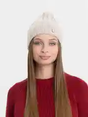 Светло-бежевый вязаная шапка-тыковка "Лепест", на флисе, женская