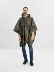 Терракотовый пончо-дождевик с капюшоном