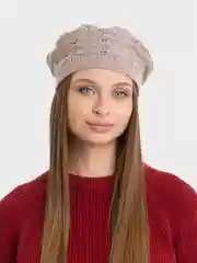 Бежевый меланж берет женский "Волна", ажурный, вязаный