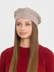 Бежевый меланж берет женский "Волна", ажурный, вязаный