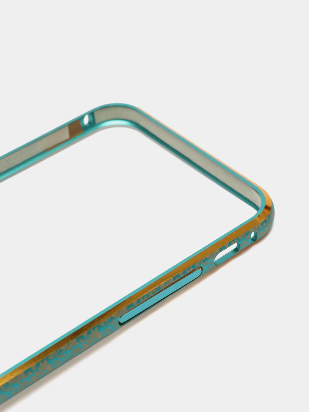 Бирюзовый бампер алюминиевый для iPhone 6, 6S, с золотым узором