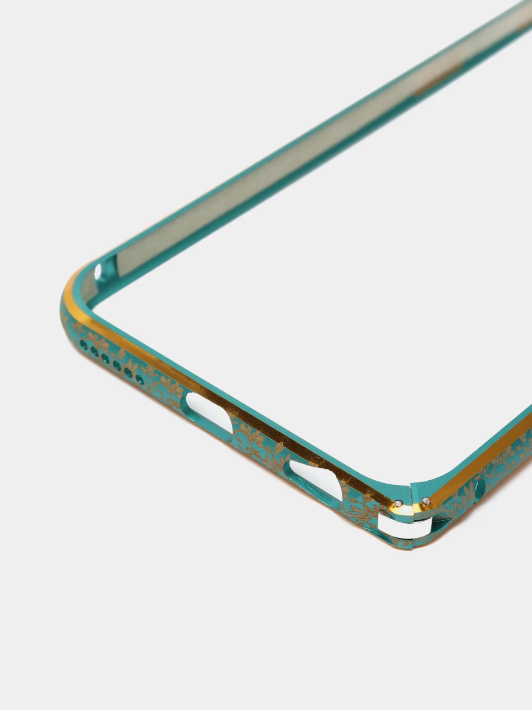 Бирюзовый бампер алюминиевый для iPhone 6, 6S, с золотым узором