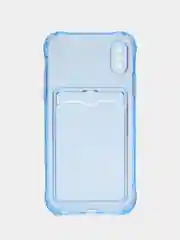 Синий силиконовый чехол с отсеком, карманом для карты IPhone 7-13 Pro Max, прозрачный