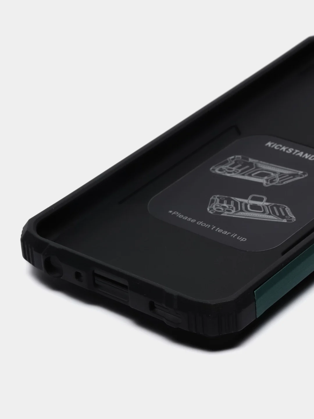 Зеленый чехол противоударный Samsung Galaxy A23, Самсунг Галакси А23 с металлической подставкой