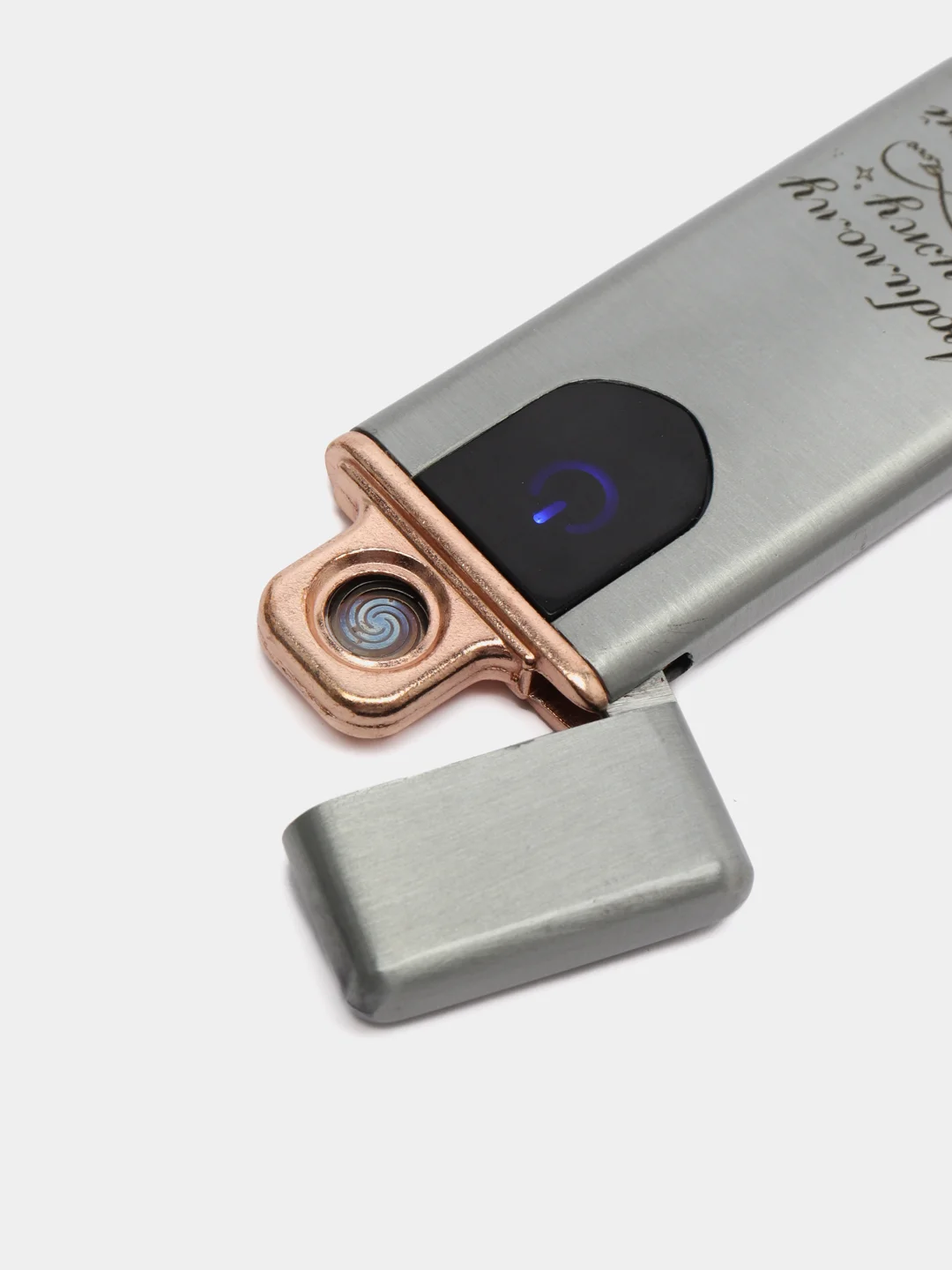 Серебряный электронная зажигалка, USB, led дисплей, с гравировкой, вечная зажигалка