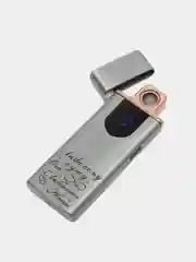 Серебряный электронная зажигалка, USB, led дисплей, с гравировкой, вечная зажигалка
