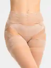 Бежевый чулки женские, в сетку, с поясом и стразами