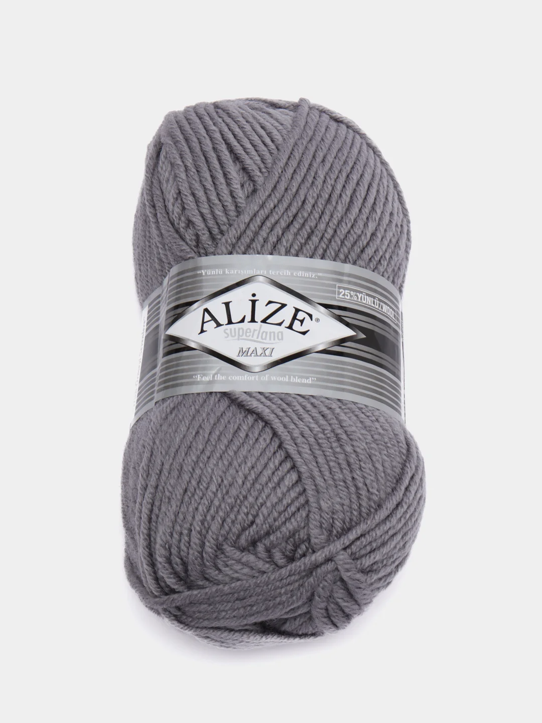 Серый металлик пряжа Alize Superlana Maxi, 100 г, 75% акрил, 25% шерсть