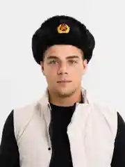 Черный шапка ушанка с кокардой СССР, сувенирная