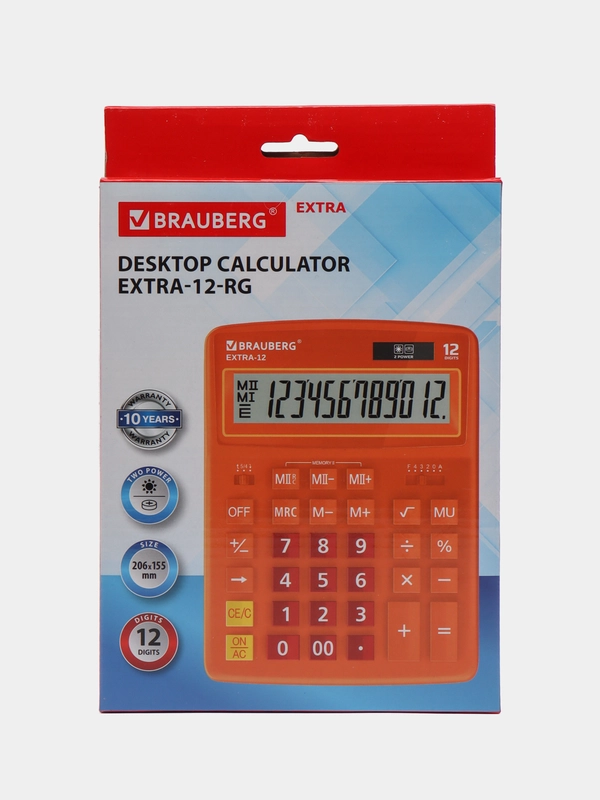 Калькулятор настольный BRAUBERG EXTRA-12-RG (206x155мм), 12 разрядов, дв.питание,ОРАНЖЕВЫЙ