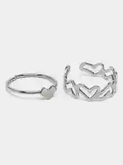 Серебряный кольца сердечки, парные кольца Седрдце 2 шт, регулируемые