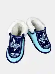 Бирюзовый чуни-тапочки женские утепленные вязаные "Бабуши" от Soft Slippers