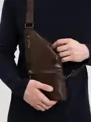 Шоколадный сумка мужская через плечо, из экокожи