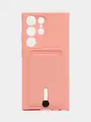 Пастельно-коралловый чехол для Samsung Galaxy S23 Ultra (Самсунг Галакси С23 Ультра), силиконовый, с карманом