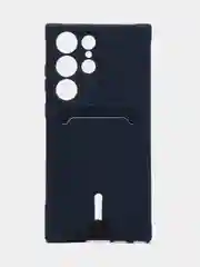 Темно-синий чехол для Samsung Galaxy S23 Ultra (Самсунг Галакси С23 Ультра), силиконовый, с карманом