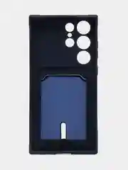 Темно-синий чехол для Samsung Galaxy S23 Ultra (Самсунг Галакси С23 Ультра), силиконовый, с карманом