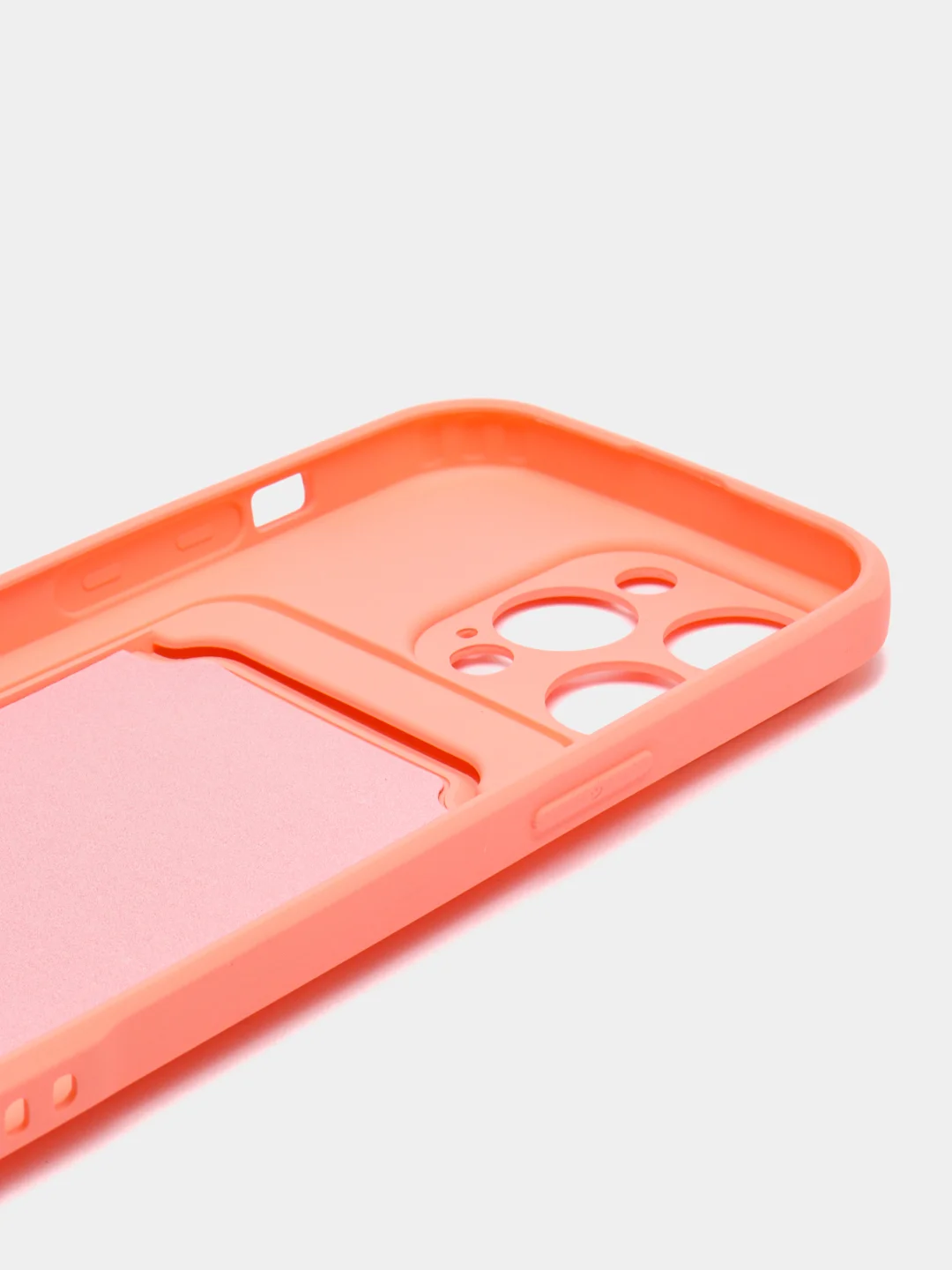 Пастельно-коралловый силиконовый чехол для iPhone 14 Pro (Айфон 14 Про), с карманом для карт, чехол на айфон