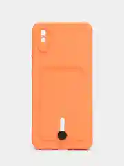 Оранжевый силиконовый чехол для Xiaomi Redmi 9A (Редми 9А) с карманом для карты, защита камеры