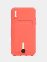 Коралловый силиконовый чехол для iPhone X, XS (Айфон Х, ХС) с карманом для карт, чехол на айфон