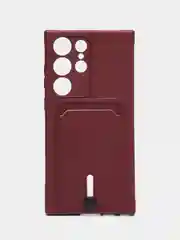 Тёмно-бордовый чехол для Samsung Galaxy S23 Ultra (Самсунг Галакси С23 Ультра), силиконовый, с карманом