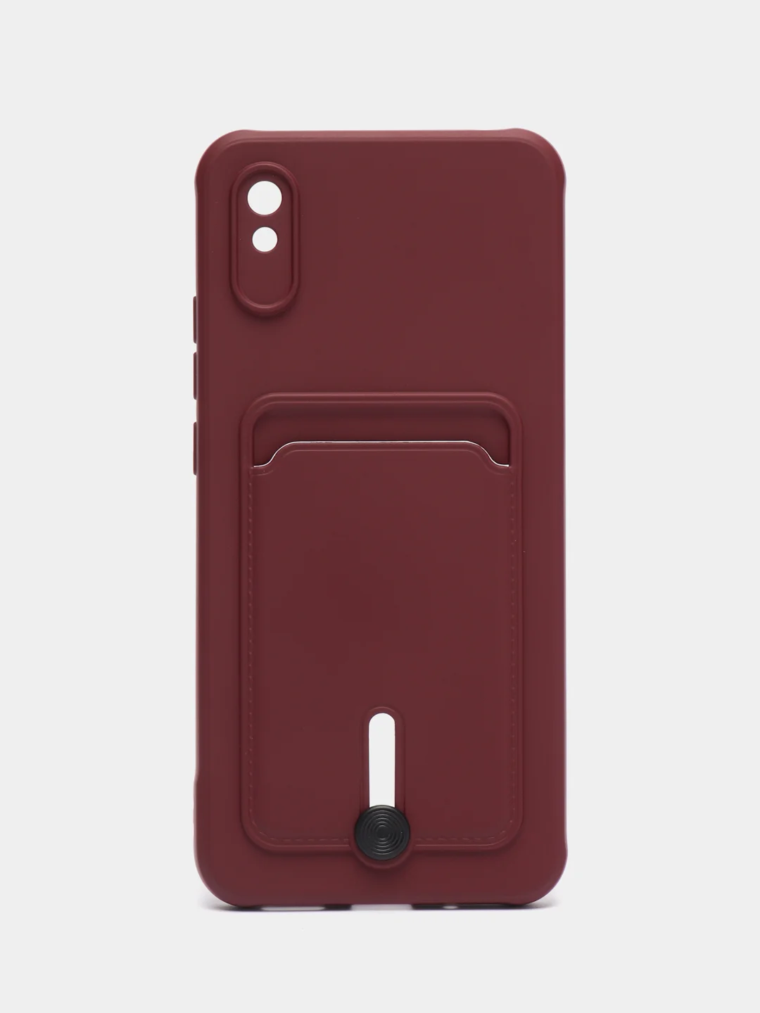 Тёмно-бордовый силиконовый чехол для Xiaomi Redmi 9A (Редми 9А) с карманом для карты, защита камеры