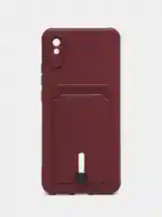 Тёмно-бордовый силиконовый чехол для Xiaomi Redmi 9A (Редми 9А) с карманом для карты, защита камеры