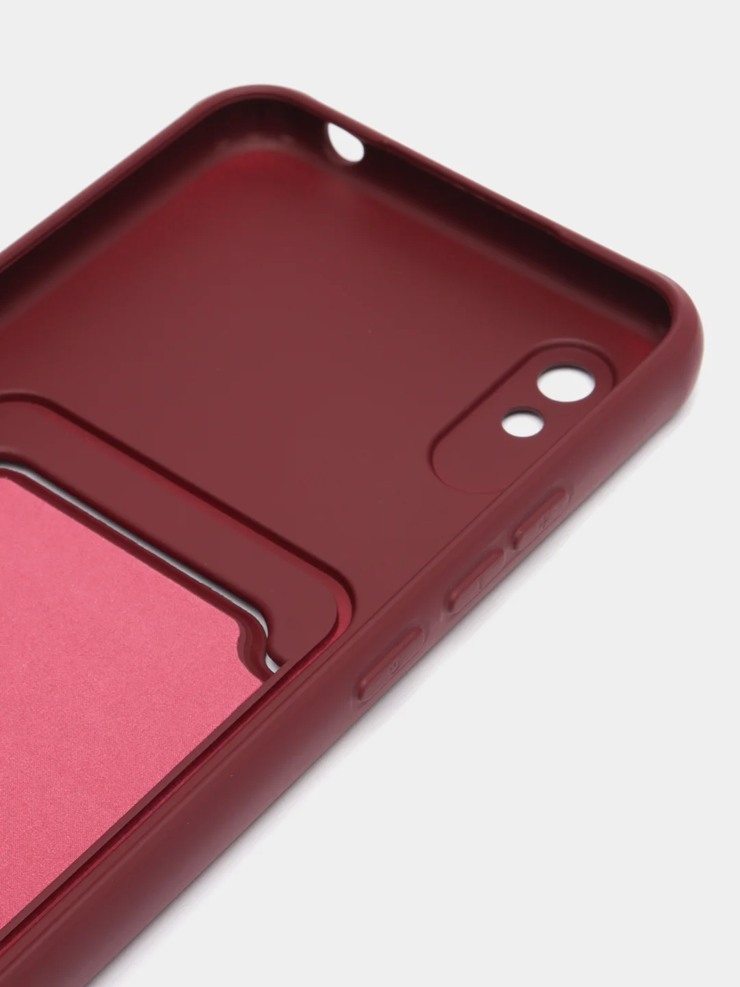 Тёмно-бордовый силиконовый чехол для Xiaomi Redmi 9A (Редми 9А) с карманом для карты, защита камеры