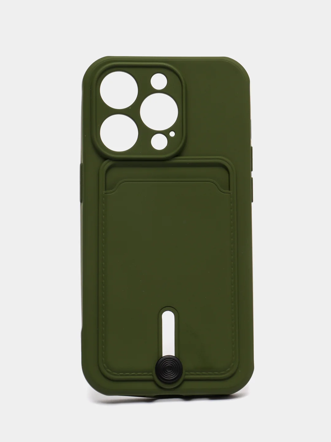 Зелёный хаки силиконовый чехол для iPhone 14 Pro (Айфон 14 Про), с карманом для карт, чехол на айфон