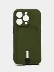 Зелёный хаки силиконовый чехол для iPhone 14 Pro (Айфон 14 Про), с карманом для карт, чехол на айфон