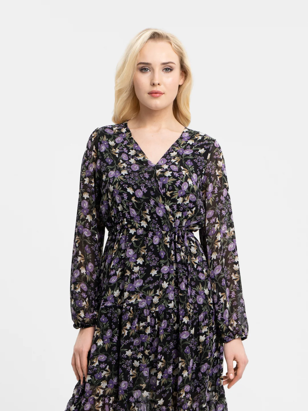 Фиолетовый платье шифоновое принт цветы OVERSIZE