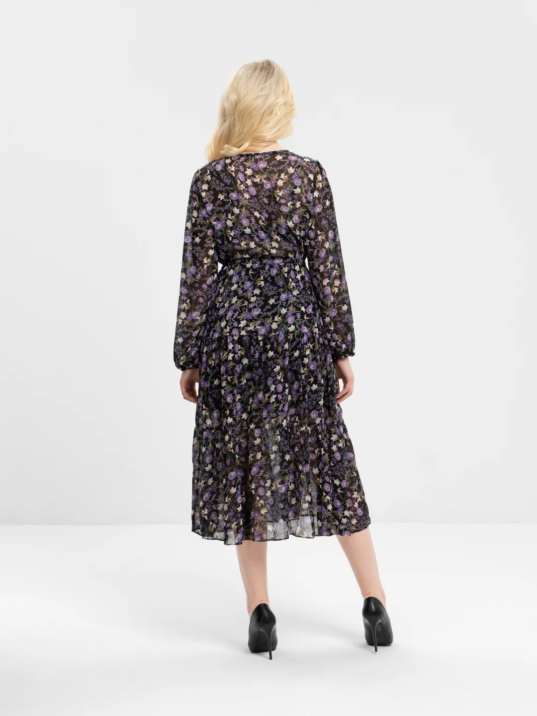 Фиолетовый платье шифоновое принт цветы OVERSIZE