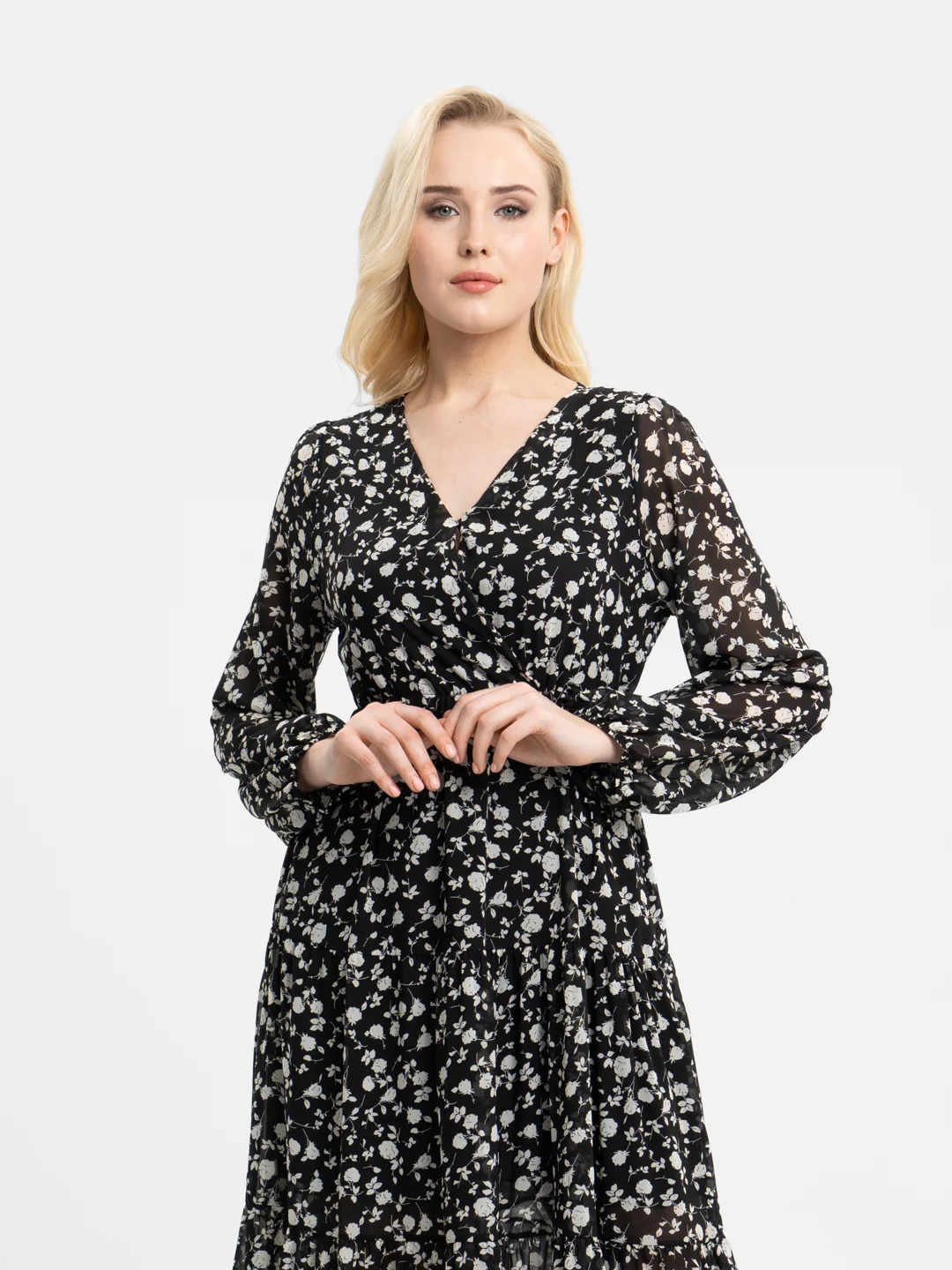 Черный платье шифоновое принт цветы OVERSIZE