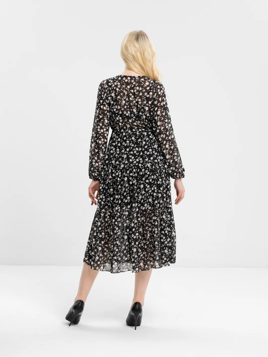 Черный платье шифоновое принт цветы OVERSIZE